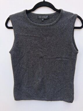 TRUE CHARACTER Pure Cashmere women scoop neck sleeveless top, charcoal gray (L)